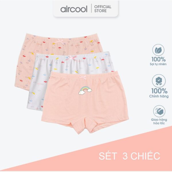 Set 3 quần chip bé gái AIRCOOL dạng đùi, chất liệu cotton mềm mịn, co giãn tốt đáng yêu-QLBG16