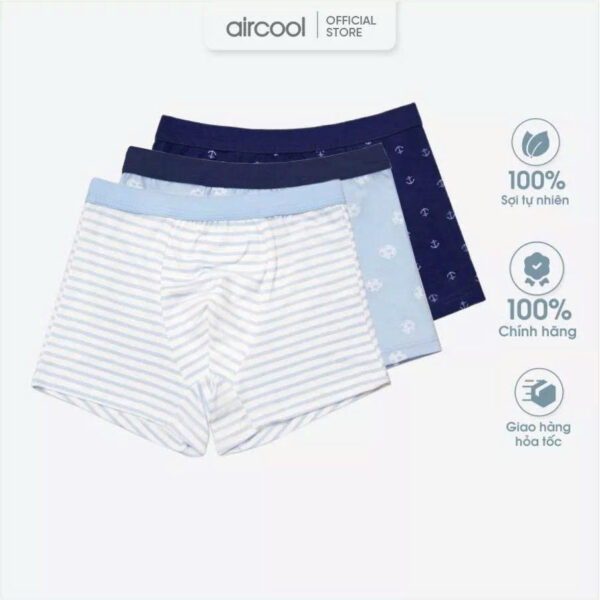 Set 3 Quần Lót Đùi bé trai Aircool vải cotton thể thao cao cấp mềm mát thoáng co dãn tốt 4 chiều-QLBT07