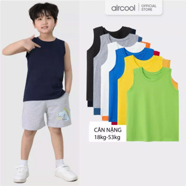 Áo ba lỗ bé trai Aircool , Áo sát nách bé trai chất liệu cotton cao cấp thoáng mát