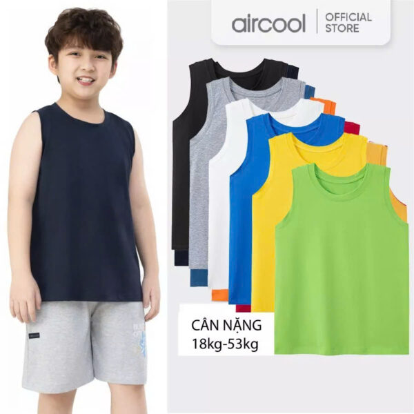 Áo ba lỗ bé trai AIRCOOL cotton dáng thể thao mềm mát co dãn tốt